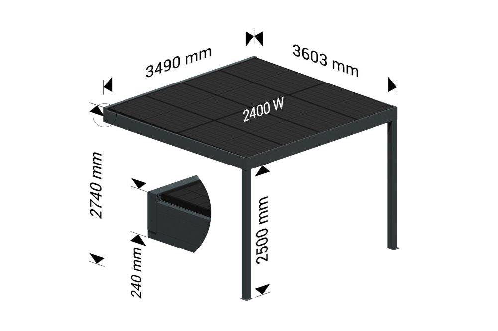 Ombrazur - Pergola solaire ACTIVE Gris anthracite 3,496x3,999m - Imagen 4