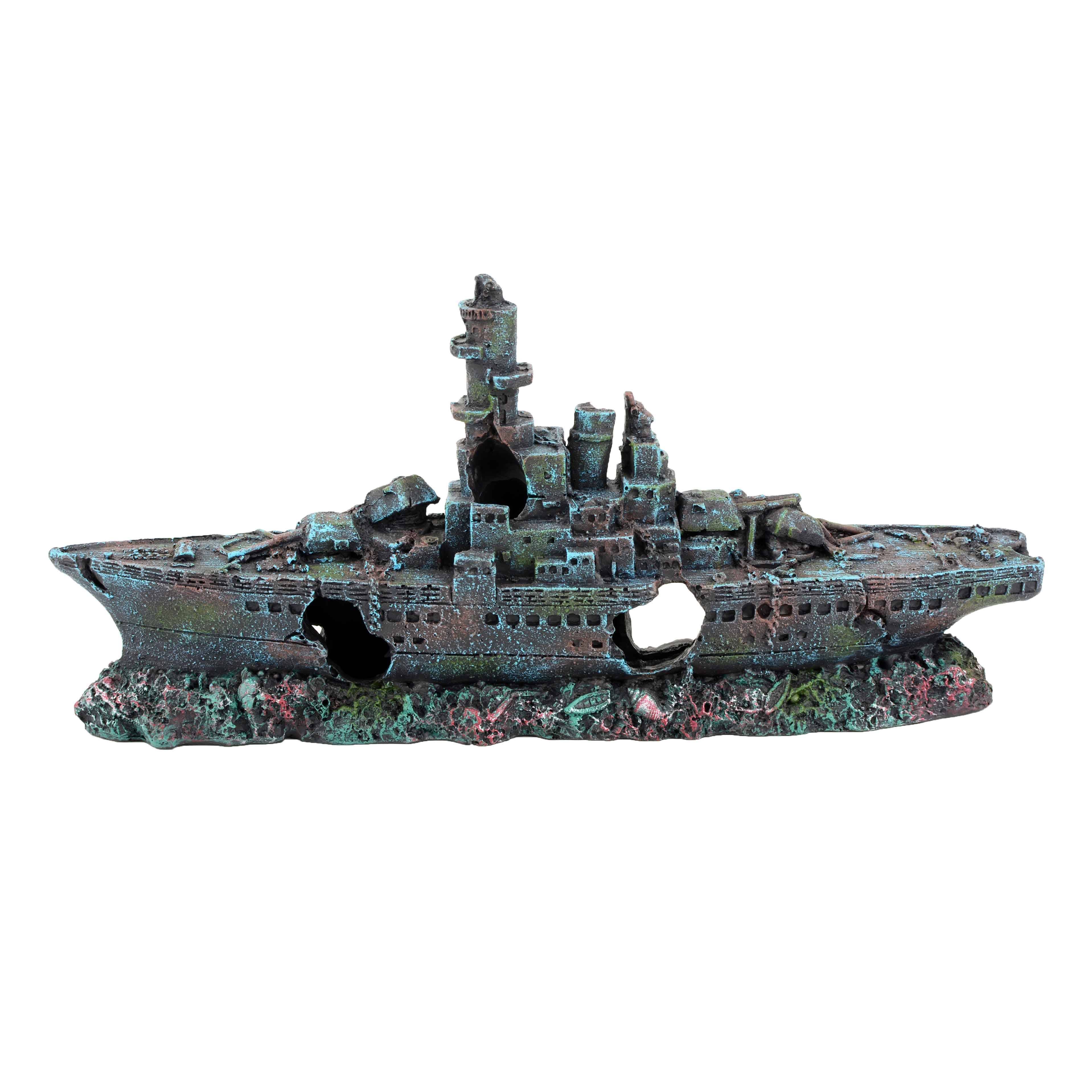 Aquavie - Barco de guerra naufragado MM, decoración de acuario de resina, 24 cm - AQUAVIE