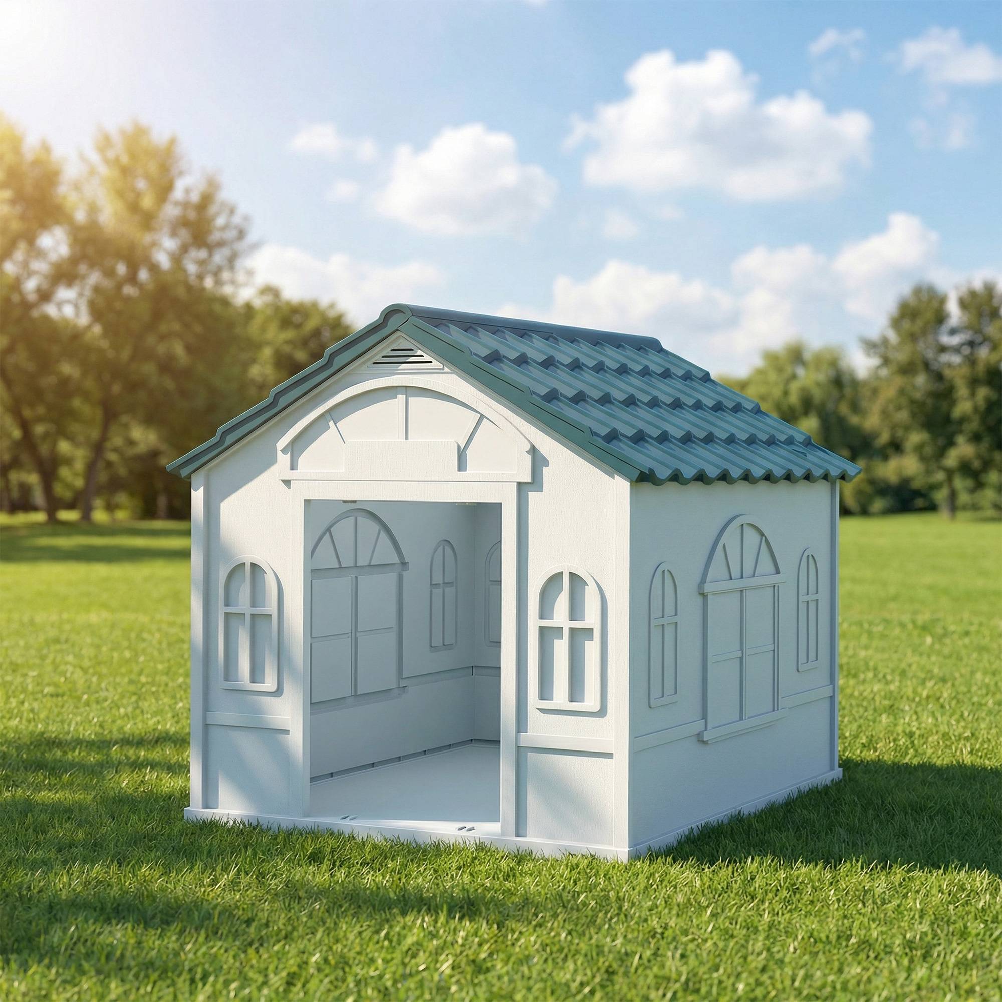 Niche extérieure plastique PP pour chien moyen toit double pente 65x75x63cm blanc - ComfortXL Outdoor Living - Image 10
