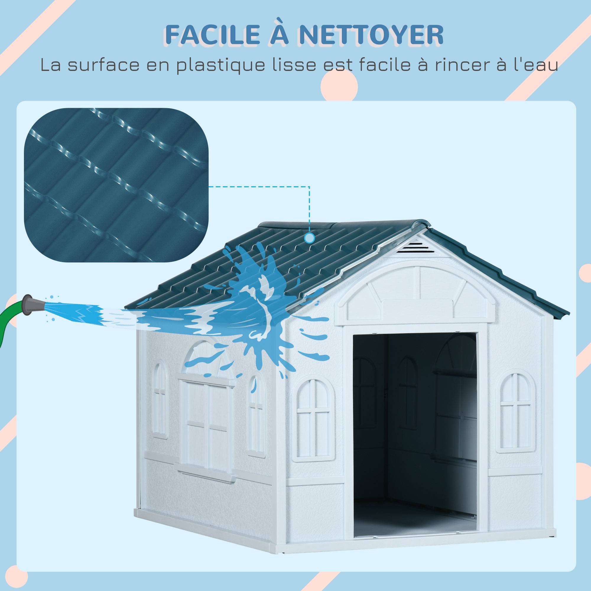 Niche extérieure plastique PP pour chien moyen toit double pente 65x75x63cm blanc - ComfortXL Outdoor Living - Image 7