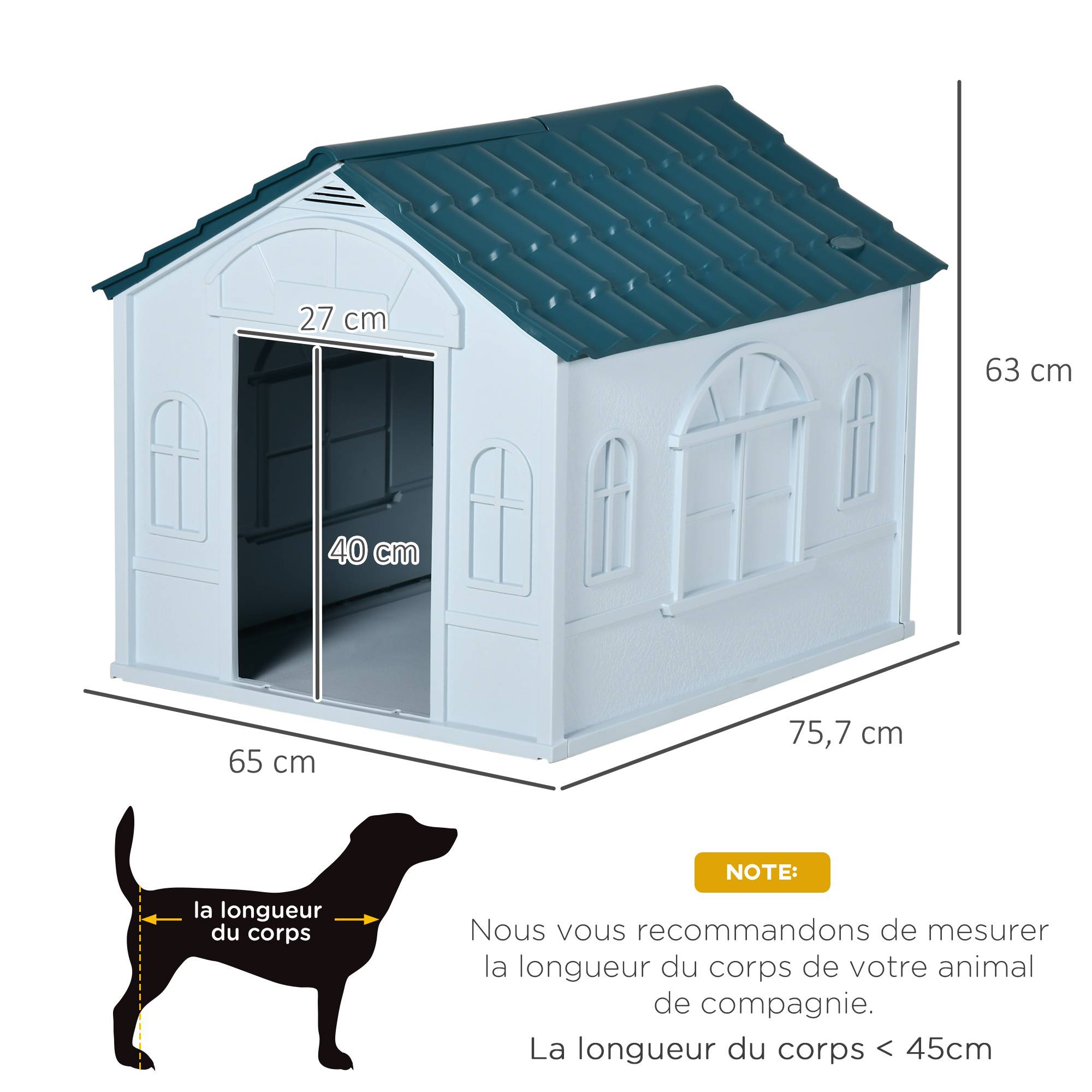 Niche extérieure plastique PP pour chien moyen toit double pente 65x75x63cm blanc - ComfortXL Outdoor Living - Image 5