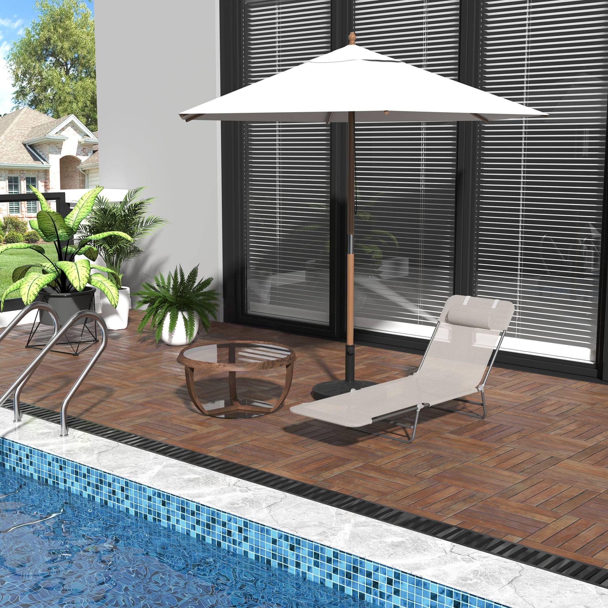 Lit de bronzage pliable, dossier inclinable et coussin, 182x56x24,5cm - Image 4
