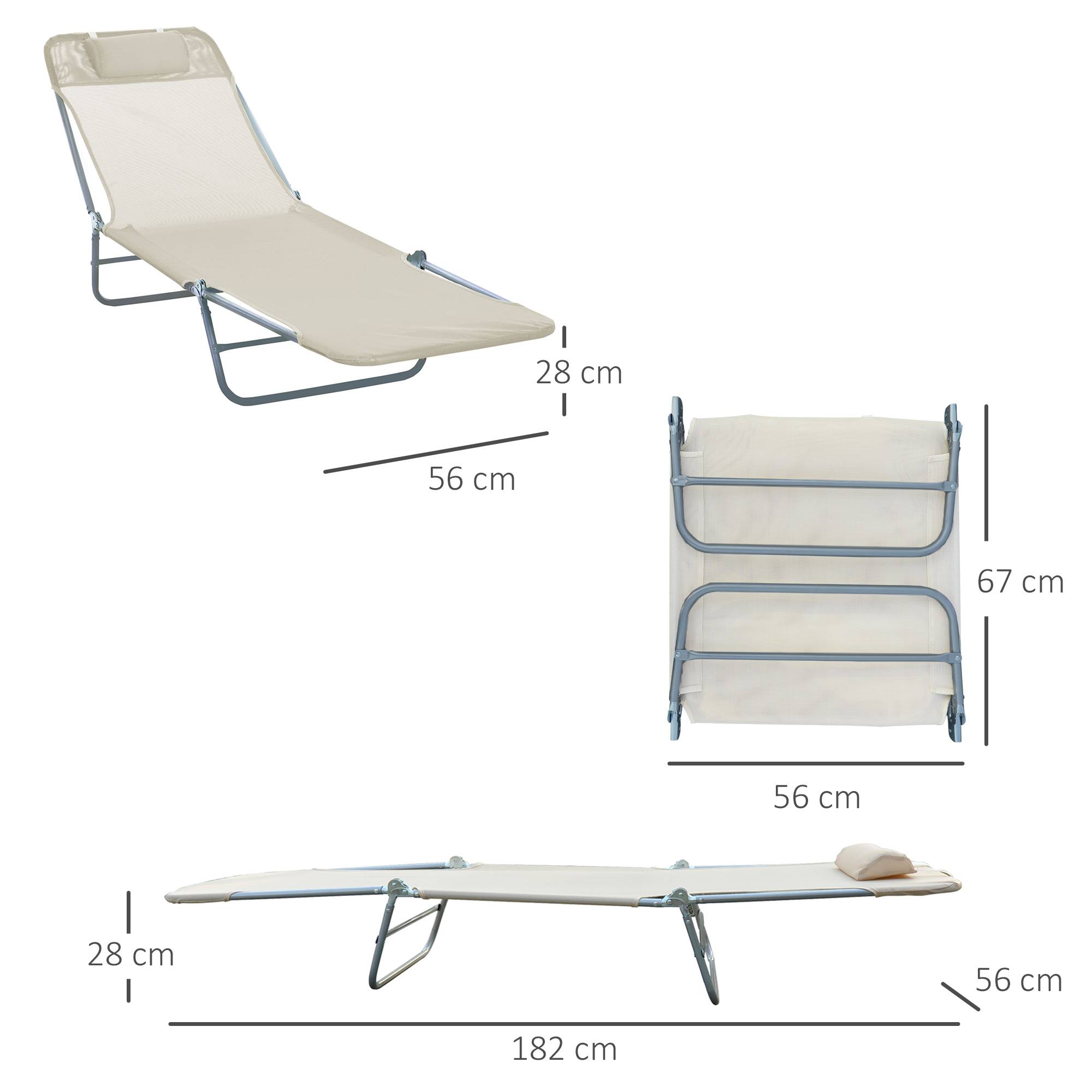 Lit de bronzage pliable, dossier inclinable et coussin, 182x56x24,5cm - Image 5