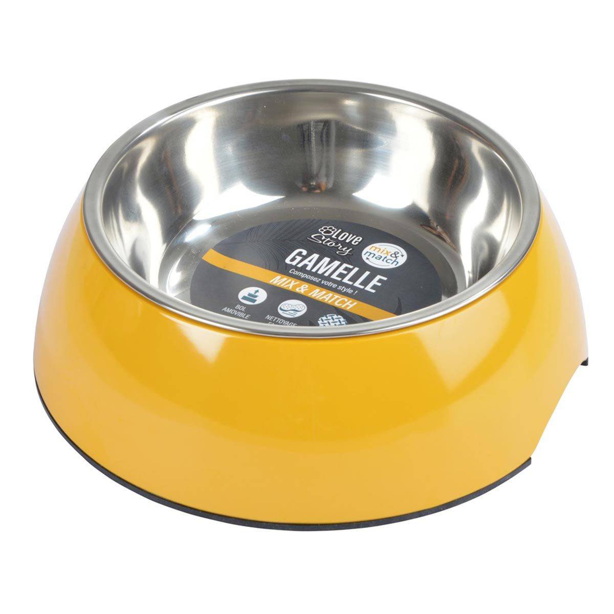 Love Story - Gamelle pour Chien & Chat "Bol Inox" 14cm Moutarde - Image 2