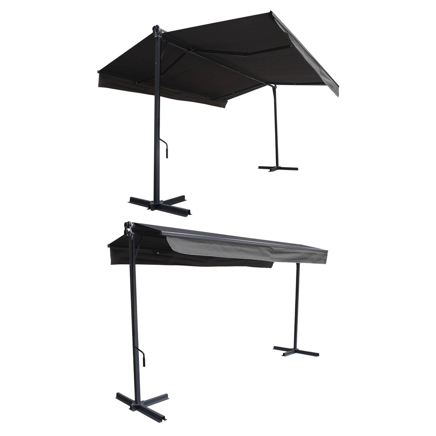 Store double pente FRENE sur pieds 3,95 x 3 m - Toile anthracite et structure grise - HAPPY GARDEN - Imagen 2
