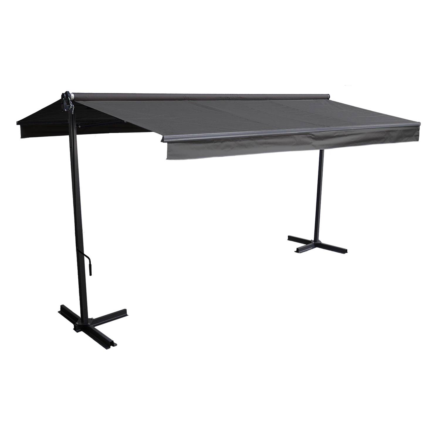 Store double pente FRENE sur pieds 3,95 x 3 m - Toile anthracite et structure grise - HAPPY GARDEN - Imagen 1