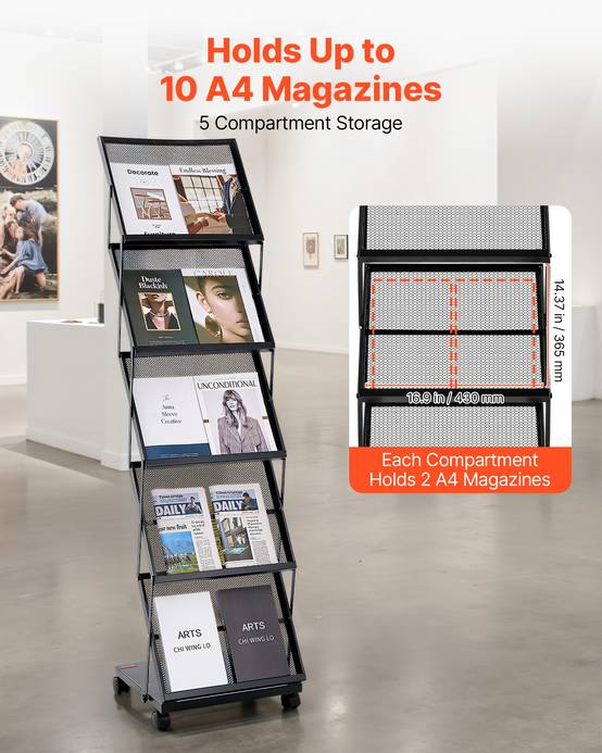 VEVOR Présentoir à brochures pliable et mobile 5 niveaux sur pied pour magazines - Image 2