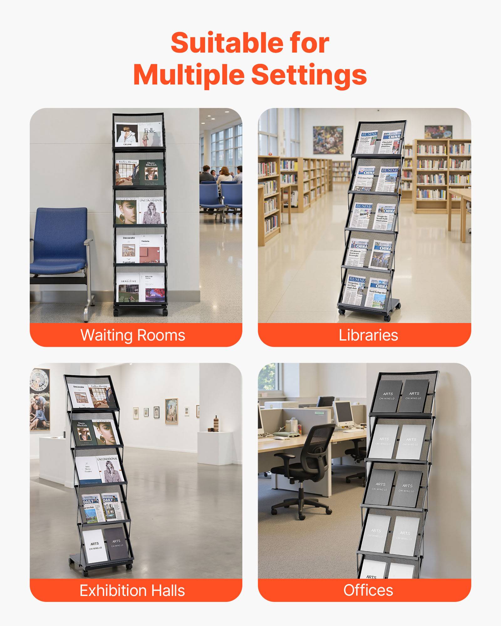 VEVOR Présentoir à brochures pliable et mobile 5 niveaux sur pied pour magazines - Image 6