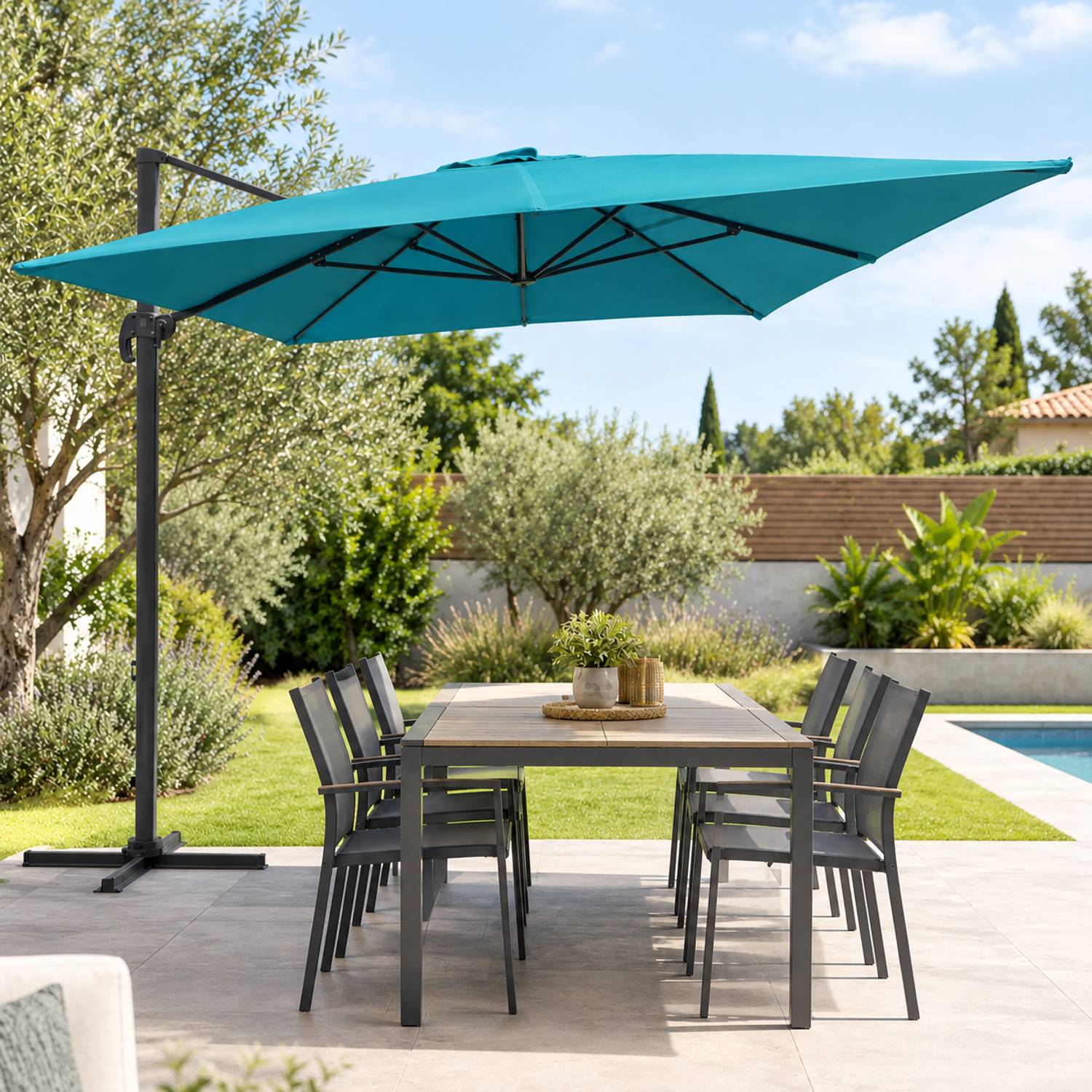 Happy Garden - Parasol déporté MOLOKAI rectangulaire 3x4m bleu + housse - HAPPY GARDEN - Imagen 7