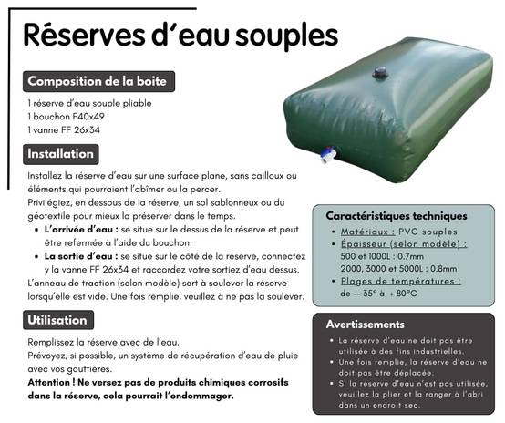 Jardibric - Jardibric – Réserve Eau Souple 500L – Cuve Récupération Eau de Pluie Pliable Jardin - Image 4