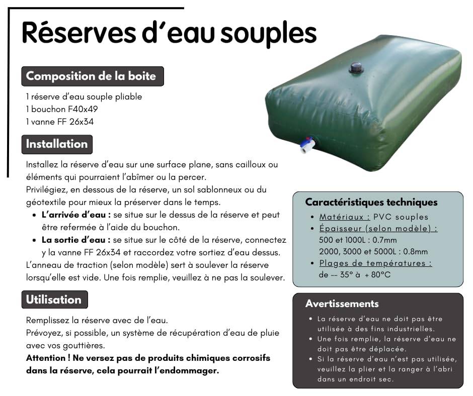 Jardibric - Jardibric – Réserve Eau Souple 500L – Cuve Récupération Eau de Pluie Pliable Jardin - Image 4