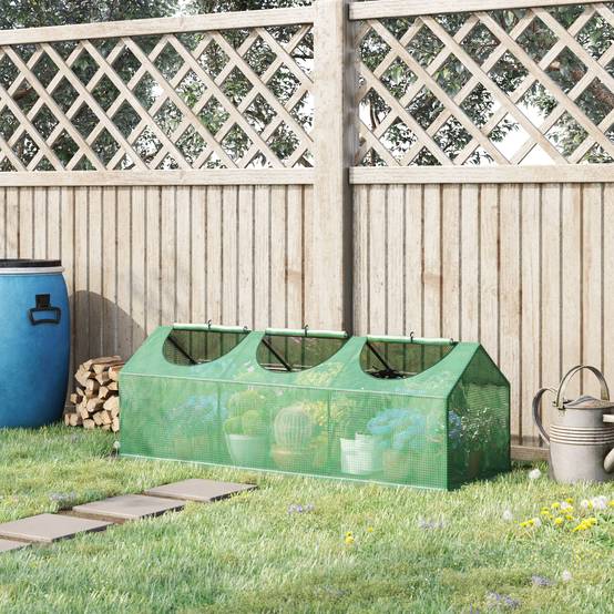 Serre de jardin mini serre 3 fenêtres enroulables couverture en PE haute densité 140 g/m² 180 x 60 x 60 cm vert foncé - Image 4