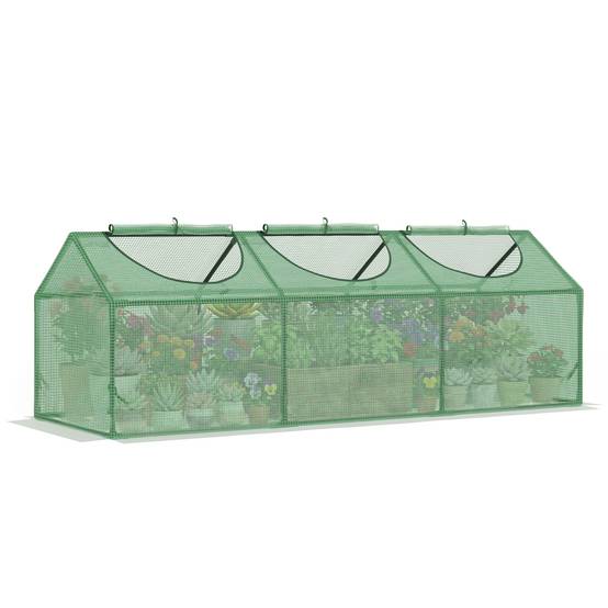 Serre de jardin mini serre 3 fenêtres enroulables couverture en PE haute densité 140 g/m² 180 x 60 x 60 cm vert foncé - Image 1