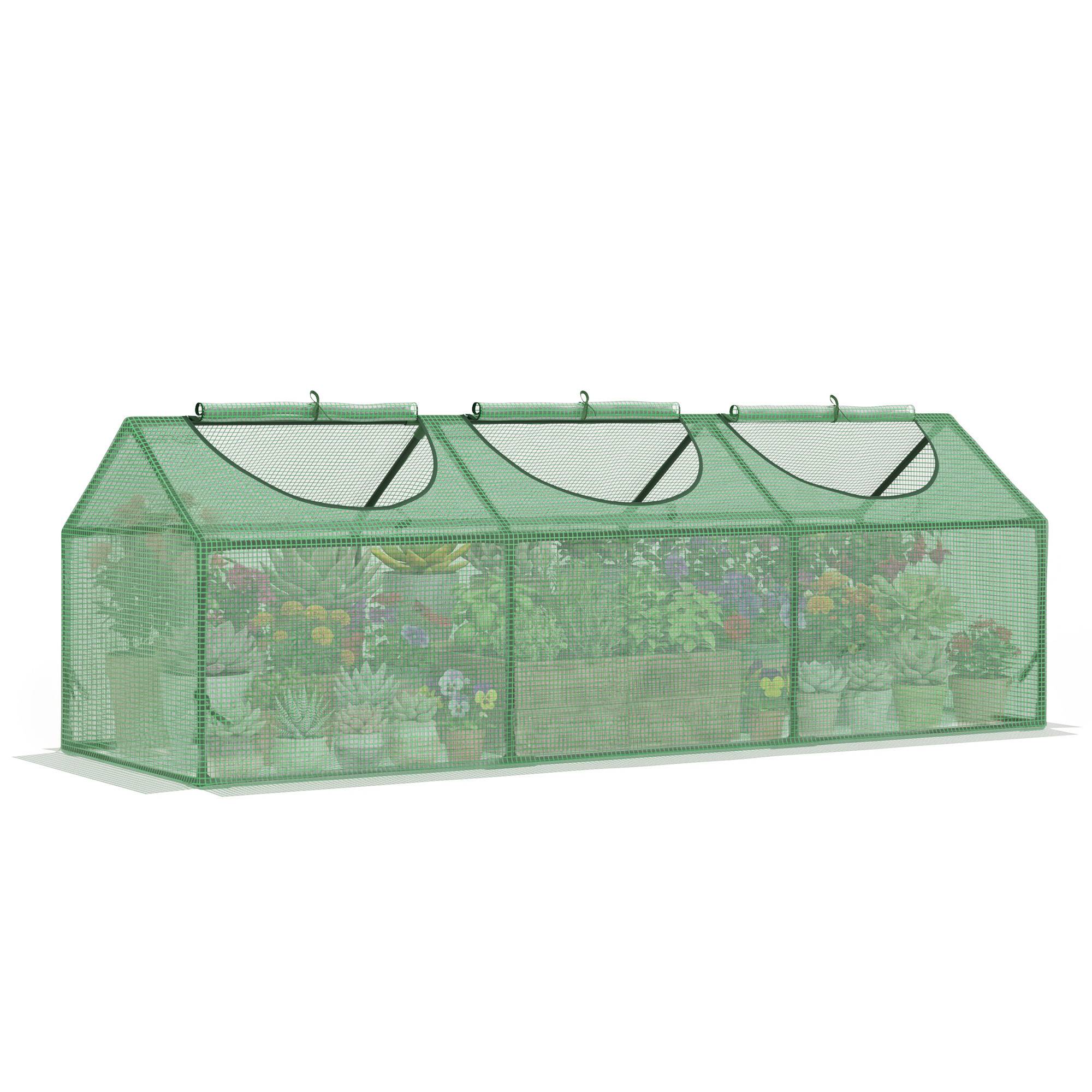 Serre de jardin mini serre 3 fenêtres enroulables couverture en PE haute densité 140 g/m² 180 x 60 x 60 cm vert foncé - Image 1