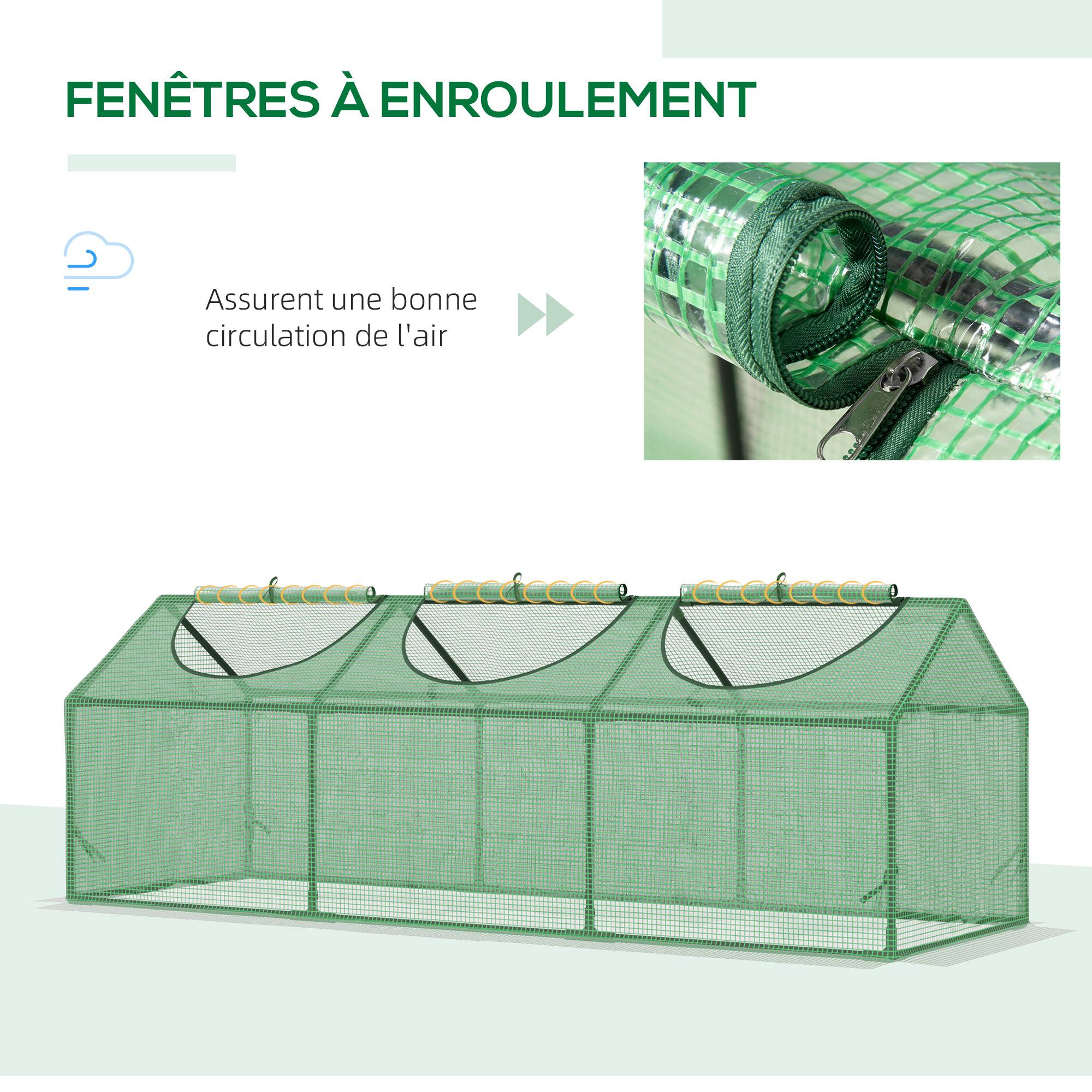 Serre de jardin mini serre 3 fenêtres enroulables couverture en PE haute densité 140 g/m² 180 x 60 x 60 cm vert foncé - Image 7