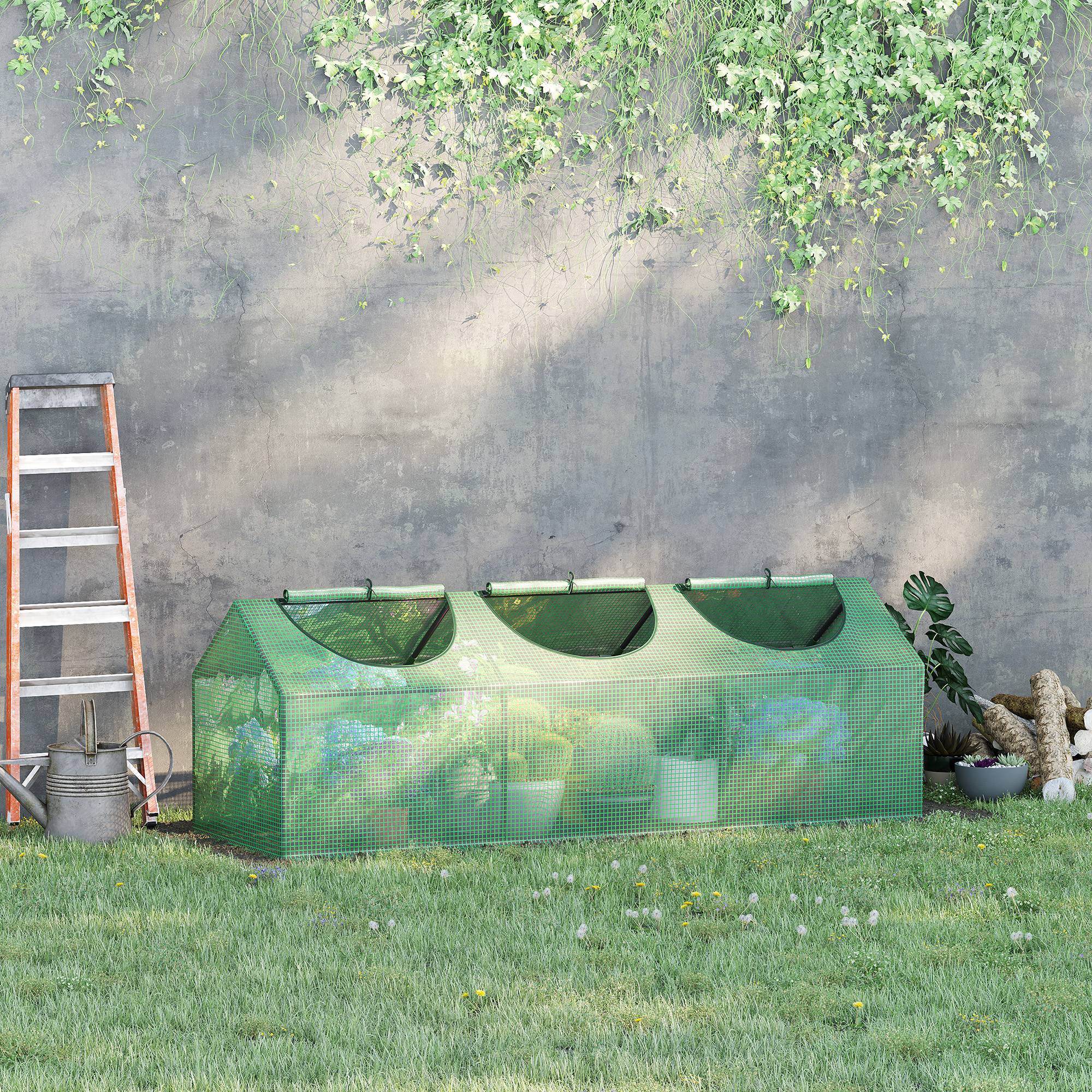 Serre de jardin mini serre 3 fenêtres enroulables couverture en PE haute densité 140 g/m² 180 x 60 x 60 cm vert foncé - Image 3