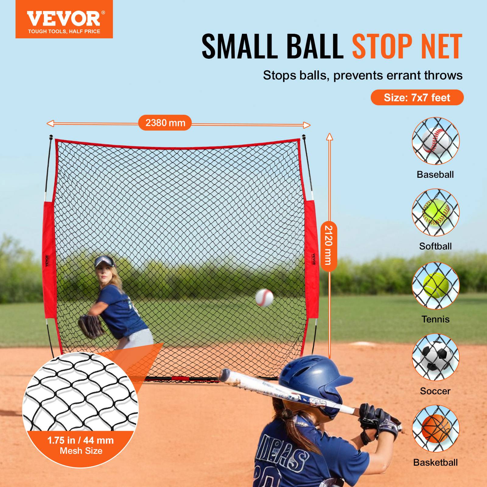 Vevor - VEVOR Filet d'Entraînement de Baseball Softball Filet Pare-ballons 238x212 cm - Image 2