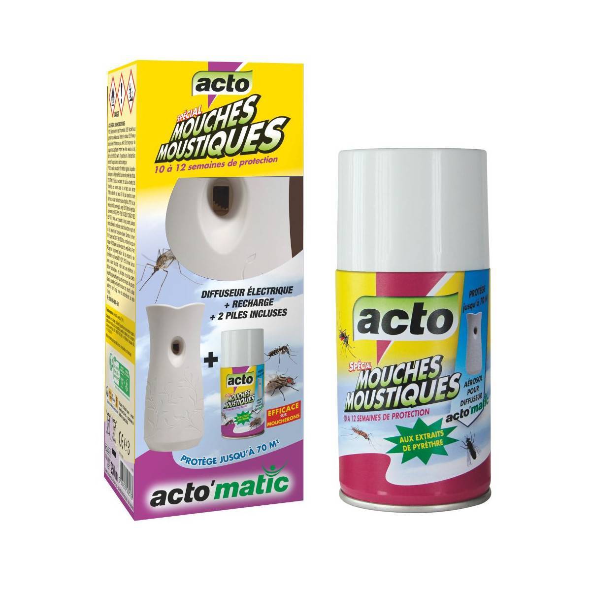 Pack Diffuseur ACTO'matic Électronique Anti-Mouches & Moustiques avec 2 recharges - Image 1
