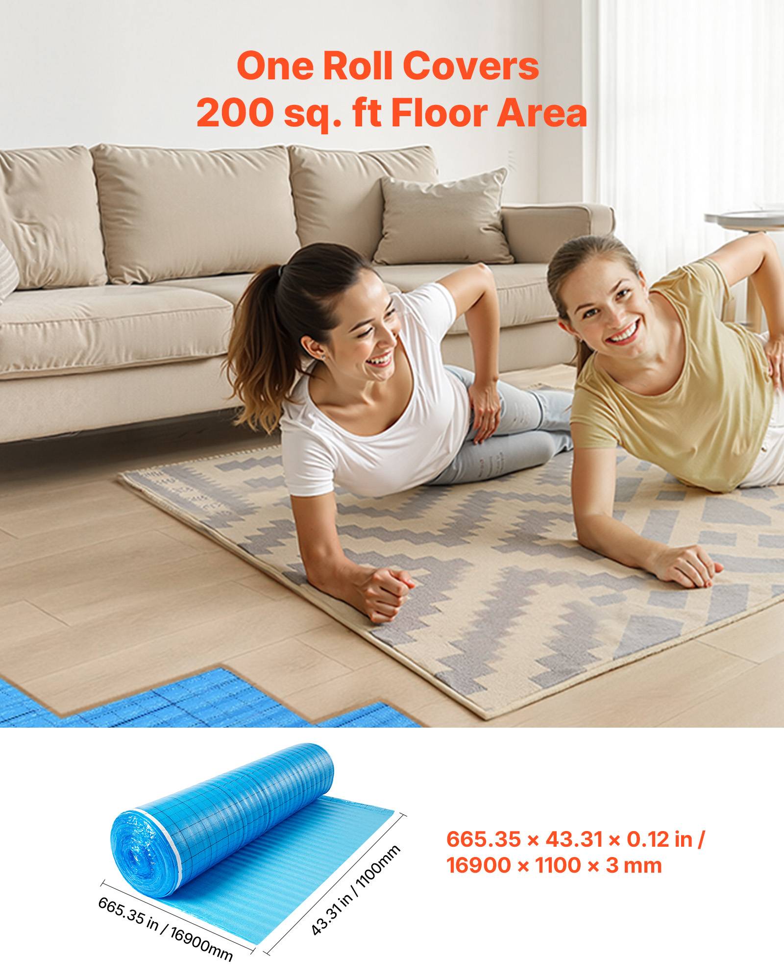Vevor - VEVOR Sous-couche parquet 18,6 m², 3 mm, mousse EPE, film PE imperméable, isolation phonique, compatible sols stratifiés et parquets. - Image 2