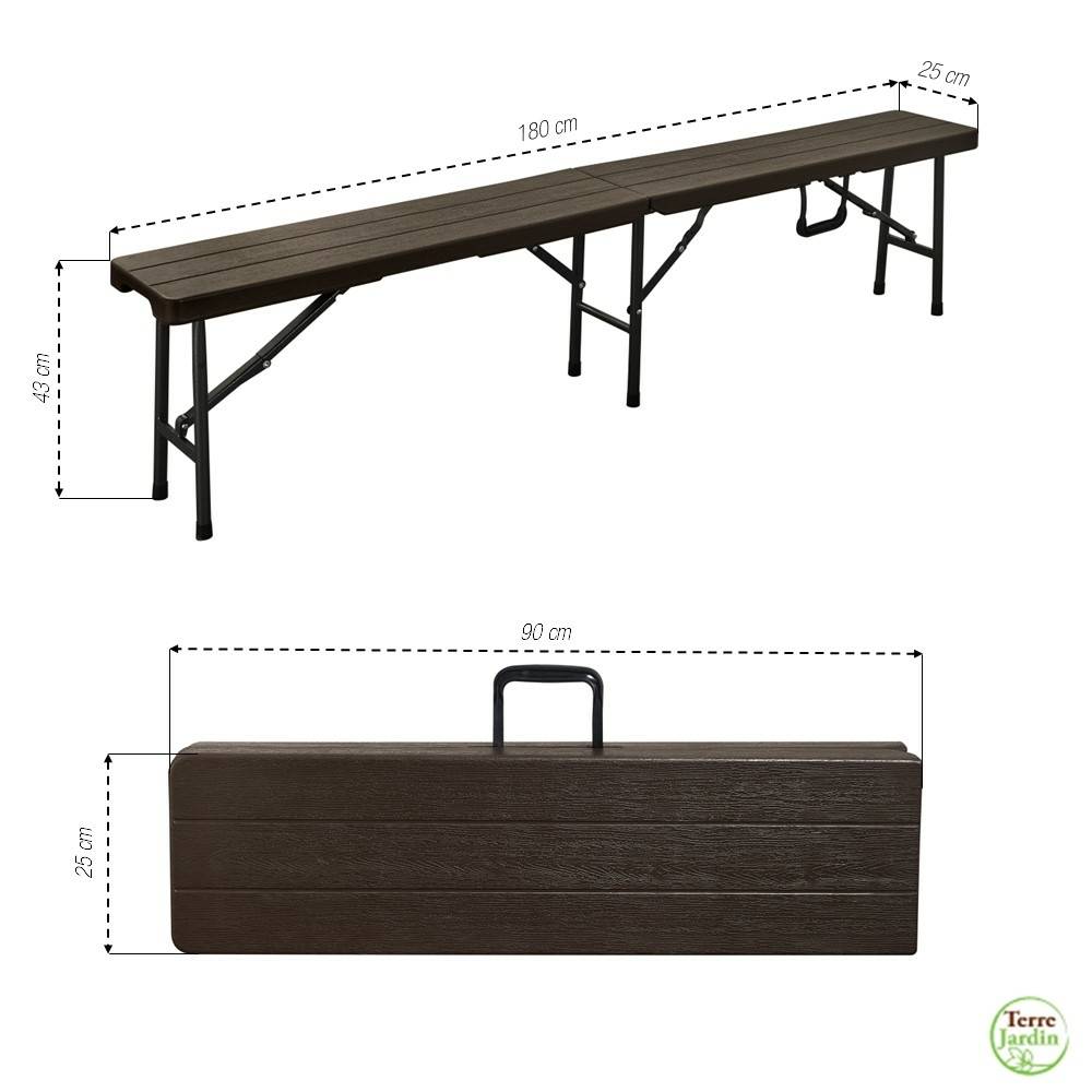 Terre Jardin - Lot table pliante 8 personnes effet bois + 2 bancs 4 pers - Image 5