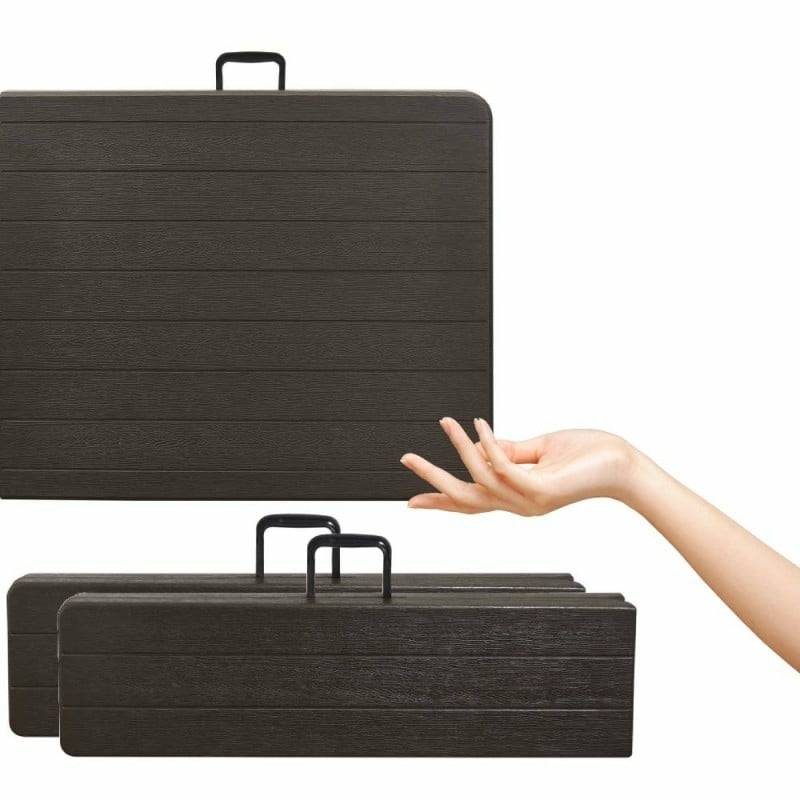 Terre Jardin - Lot table pliante 8 personnes effet bois + 2 bancs 4 pers - Imagen 3