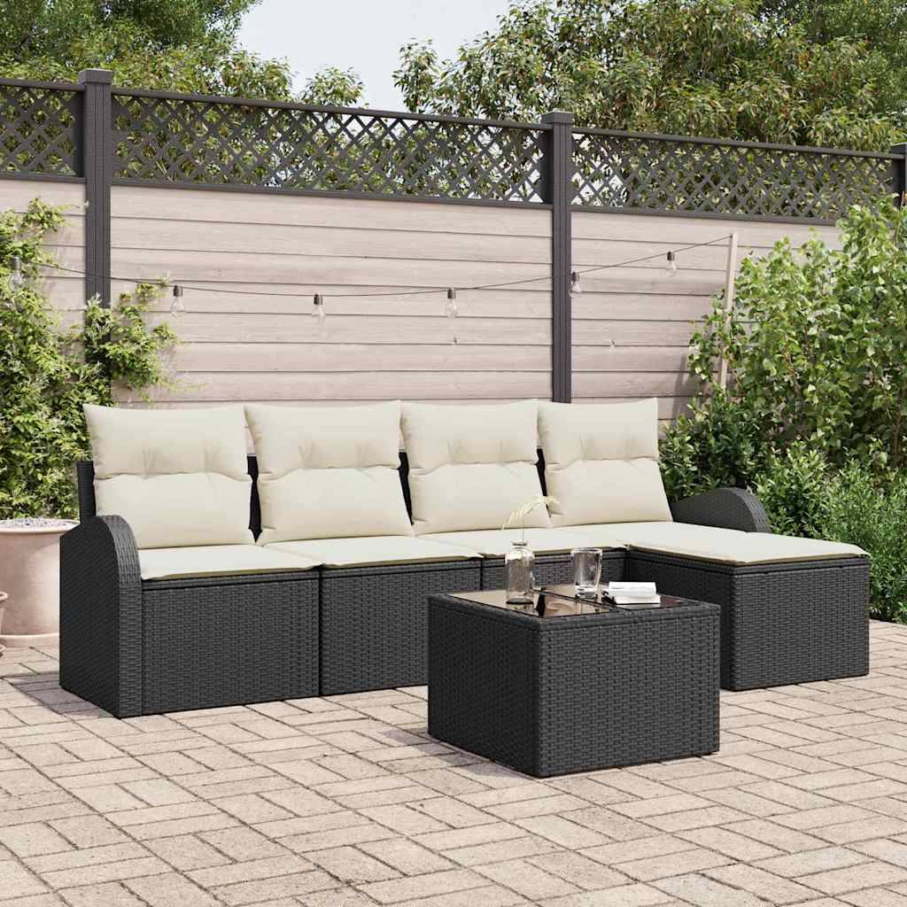 Salon de Jardin 5 Places en Poly Rotin Modulable avec Table Basse Noir – ComfortXL Outdoor Living - Image 1