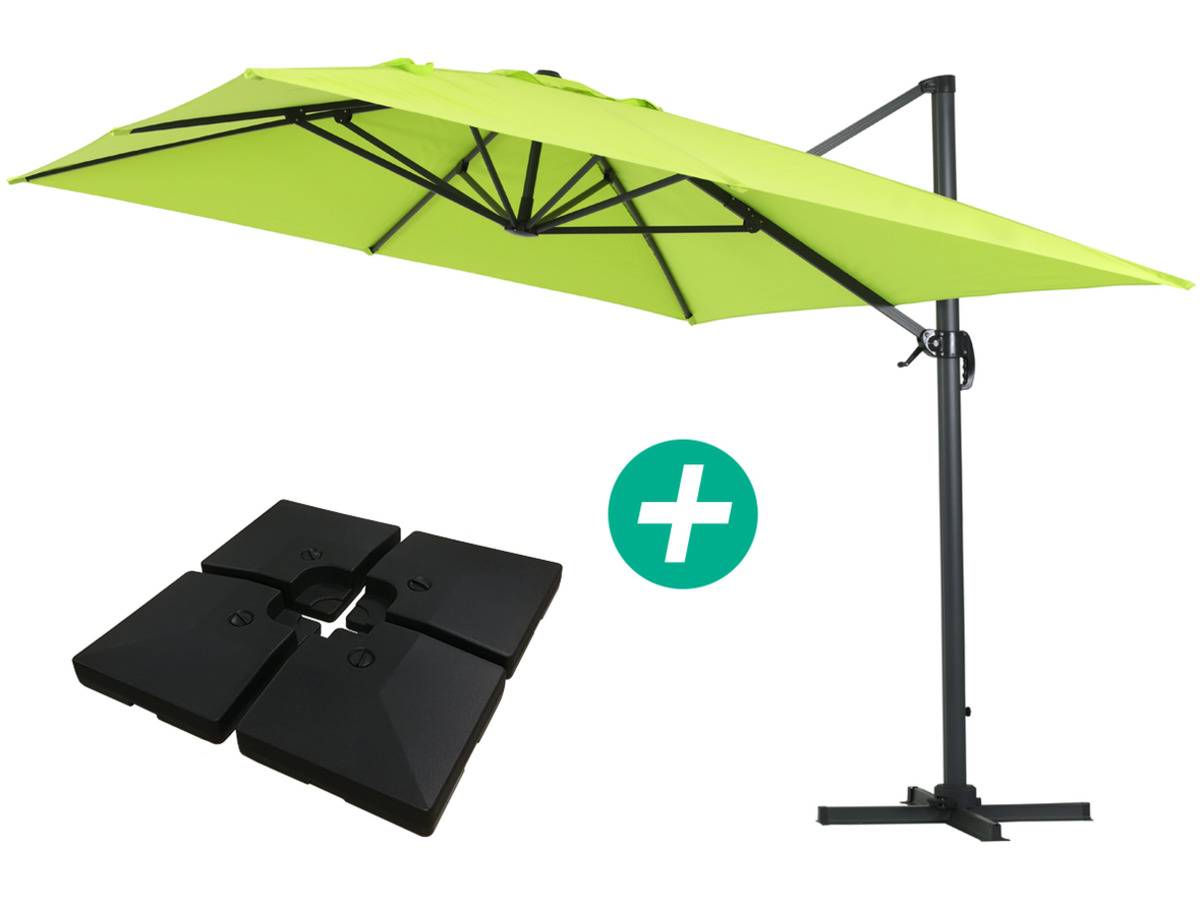 Parasol Jardin Déporté Alu "sun 4 " - Rectangle - 3 X 4 M - Vert - Dalles à Lester Incluses -habitat Et Jardin - Imagen 1