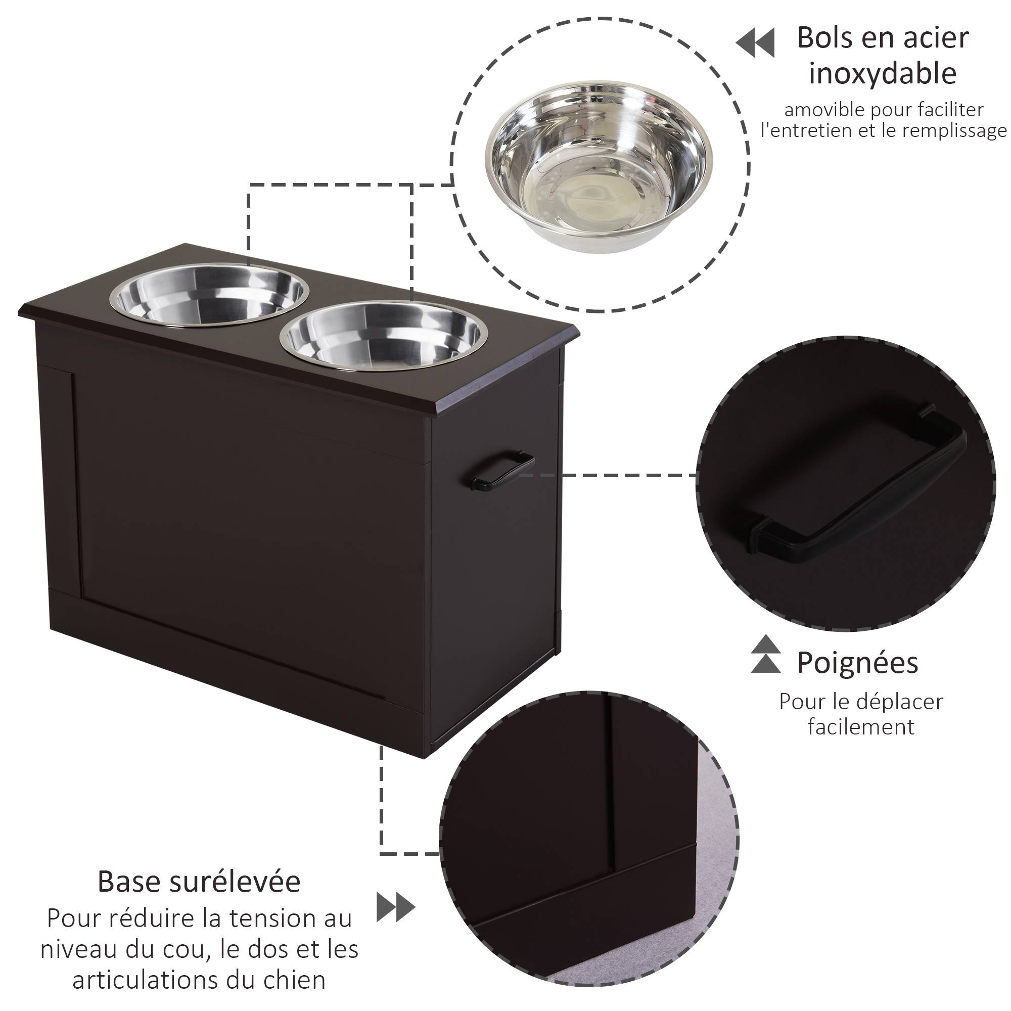 ComfortXL - Porte-gamelles surélevé chien chat coffre rangement bols inox 2L 60x30x41cm marron - ComfortXL Outdoor Living - Image 8