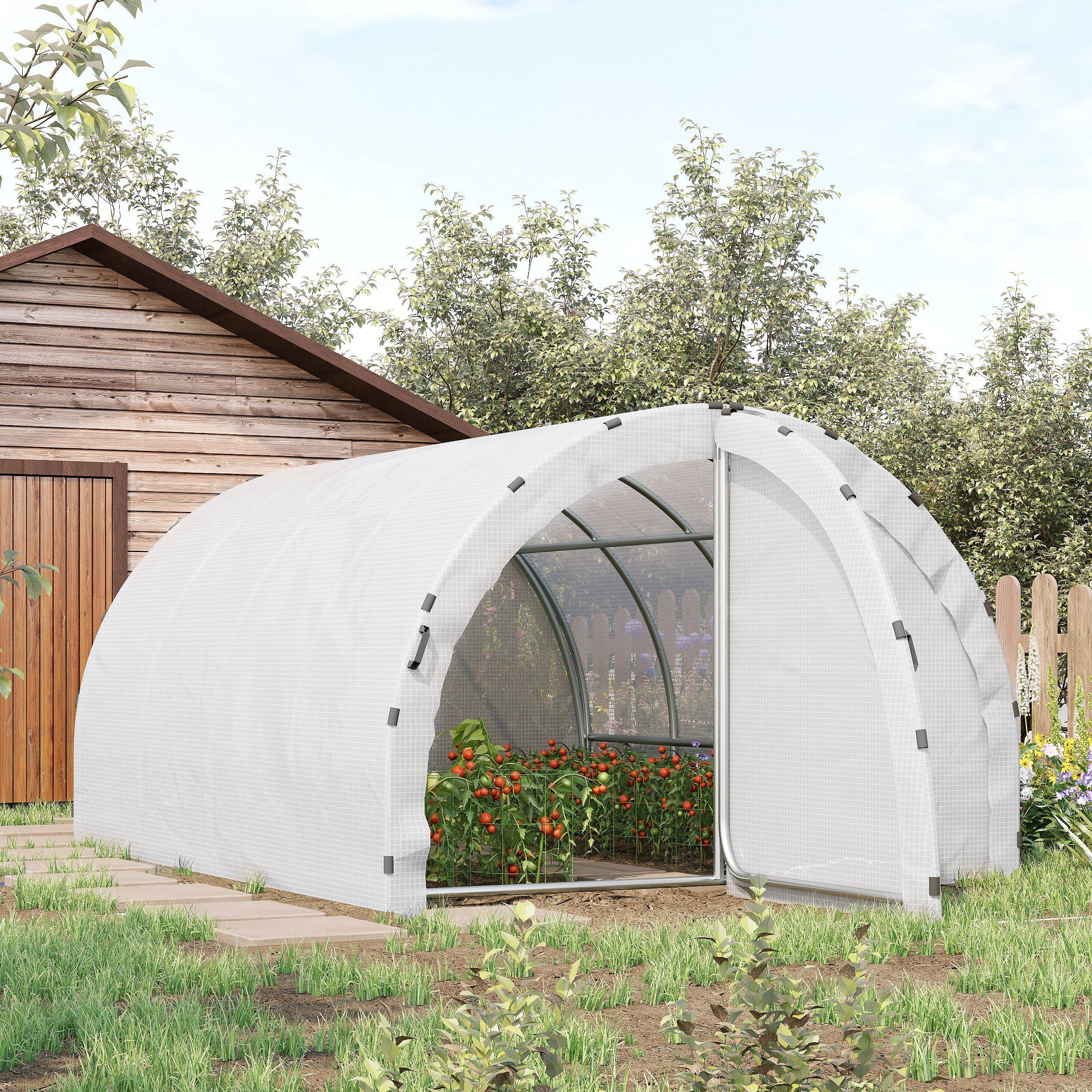 Serre Tunnel de Jardin 12 m² 4 x 3 x 2 m, Châssis Renforcé 25 mm, Double Porte avec Poignées - Image 3