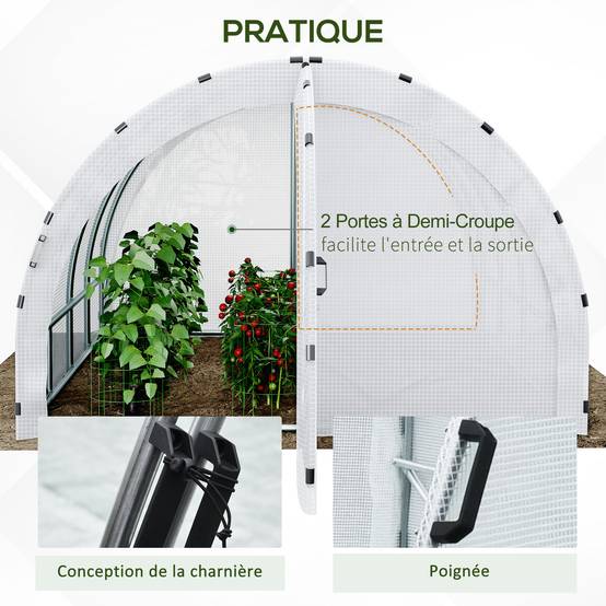 Serre Tunnel de Jardin 12 m² 4 x 3 x 2 m, Châssis Renforcé 25 mm, Double Porte avec Poignées - Image 8