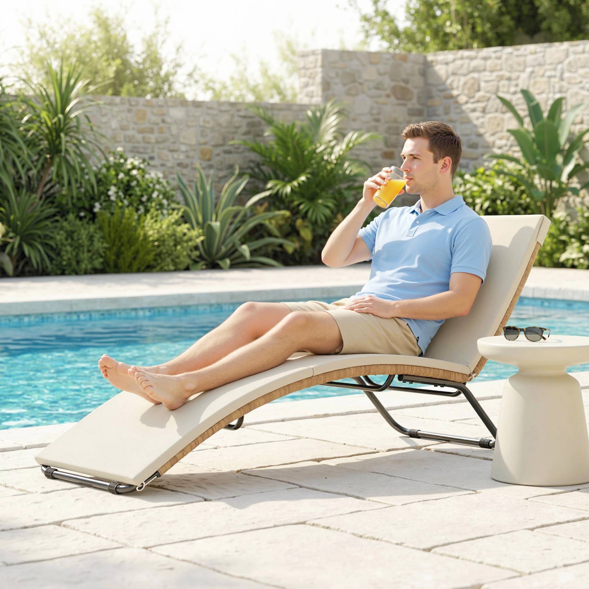Chaise longue en S en rotin poly, cadre acier, coussin respirant - Image 9