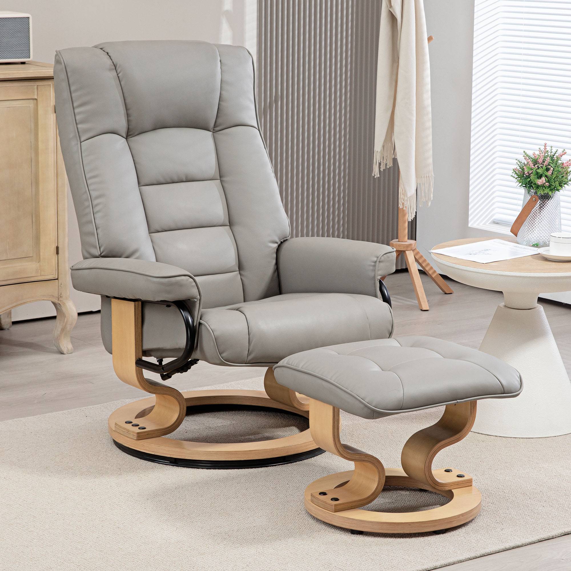 Sans Marque - Fauteuil de relaxation inclinable avec repose-pied, pivotant, cadre en bois , revêtement synthétique gris - Image 3