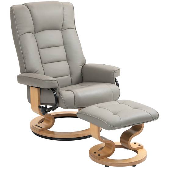 Sans Marque - Fauteuil de relaxation inclinable avec repose-pied, pivotant, cadre en bois , revêtement synthétique gris - Image 1