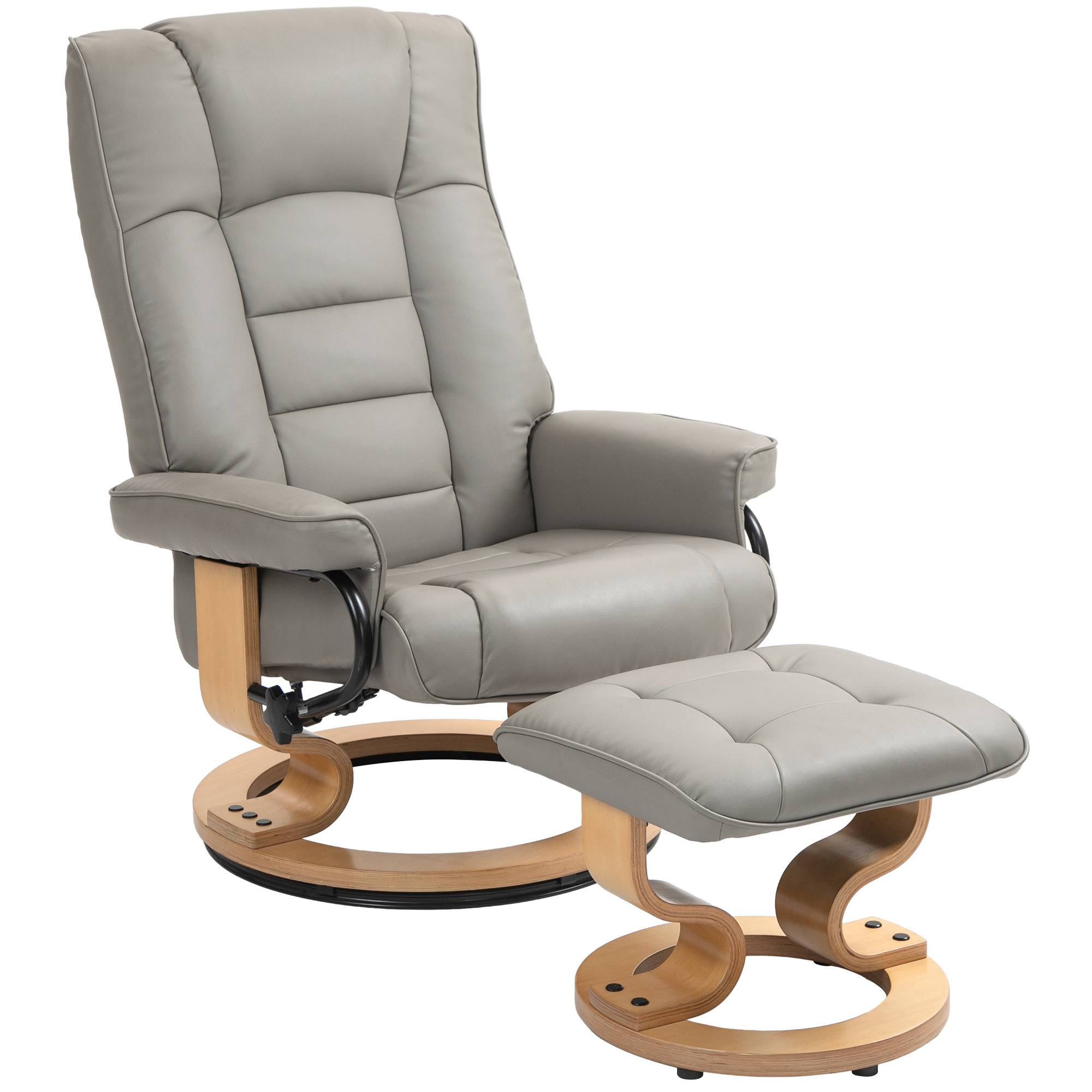 Sans Marque - Fauteuil de relaxation inclinable avec repose-pied, pivotant, cadre en bois , revêtement synthétique gris - Image 1