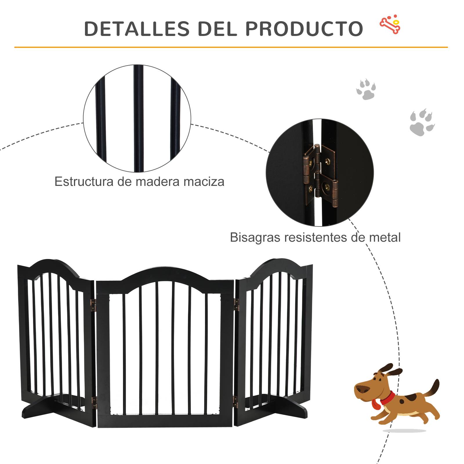Barrière de sécurité pliable pour petits chiens, grille de protection à 3 panneaux avec pieds, 154,5 x 29,5 x 61 cm, noire - Image 8