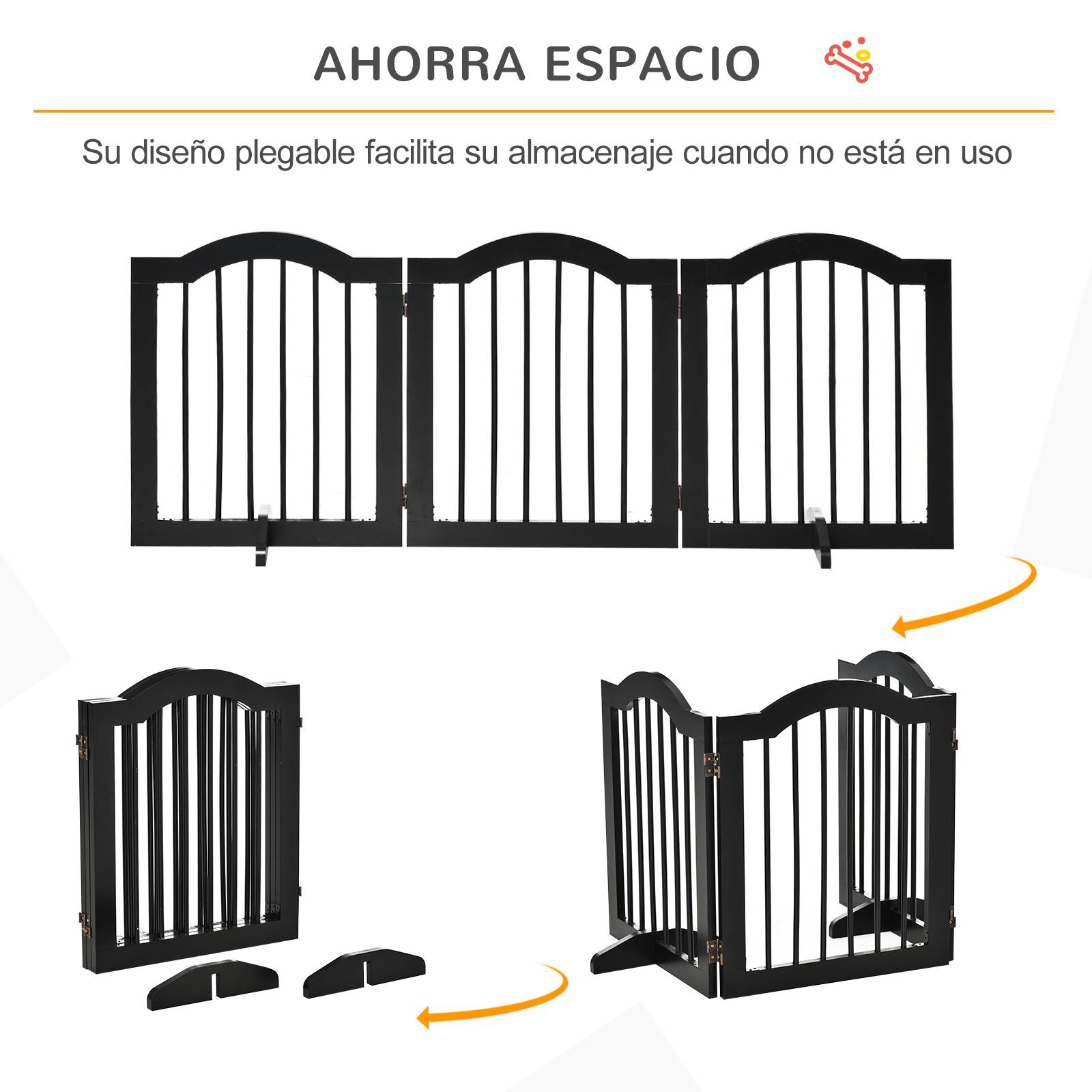Barrière de sécurité pliable pour petits chiens, grille de protection à 3 panneaux avec pieds, 154,5 x 29,5 x 61 cm, noire - Image 7
