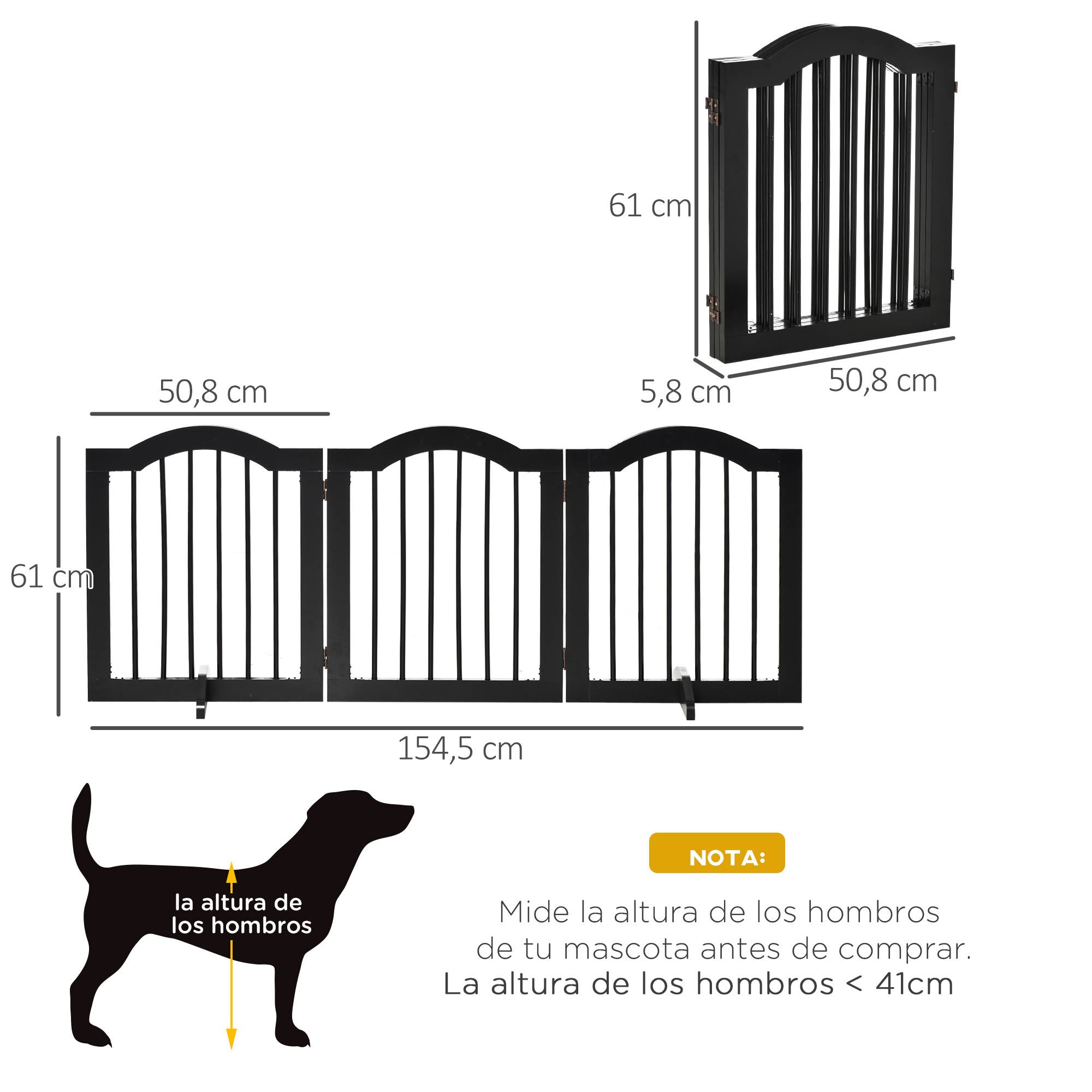 Barrière de sécurité pliable pour petits chiens, grille de protection à 3 panneaux avec pieds, 154,5 x 29,5 x 61 cm, noire - Image 5