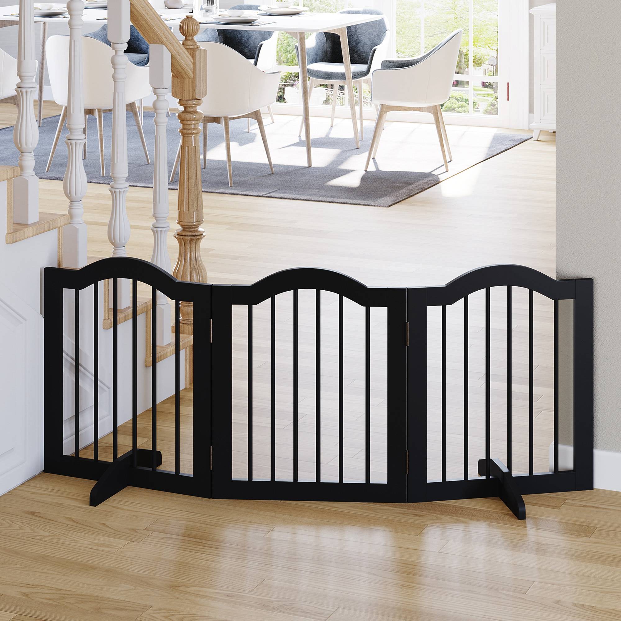 Barrière de sécurité pliable pour petits chiens, grille de protection à 3 panneaux avec pieds, 154,5 x 29,5 x 61 cm, noire - Image 4
