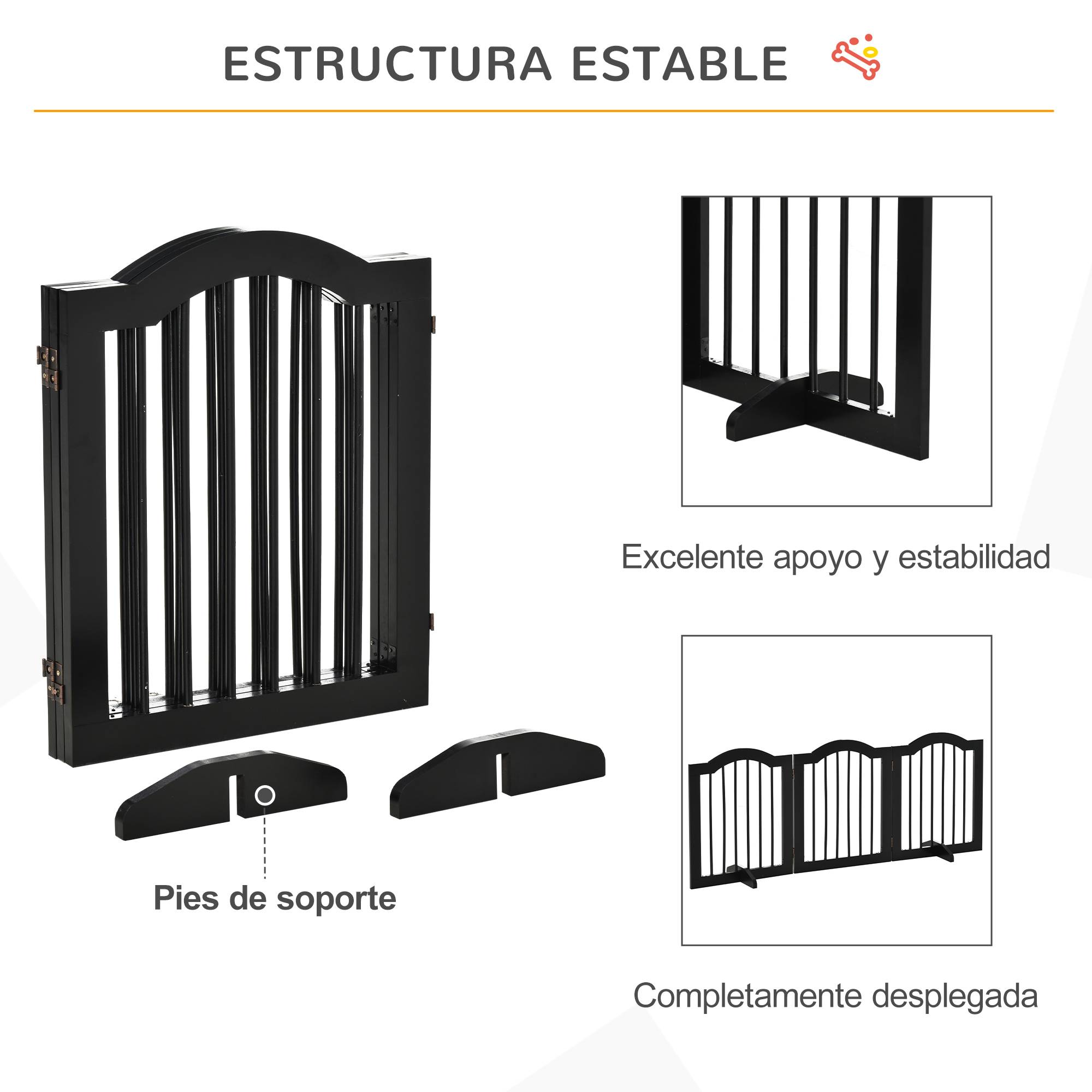 Barrière de sécurité pliable pour petits chiens, grille de protection à 3 panneaux avec pieds, 154,5 x 29,5 x 61 cm, noire - Image 9