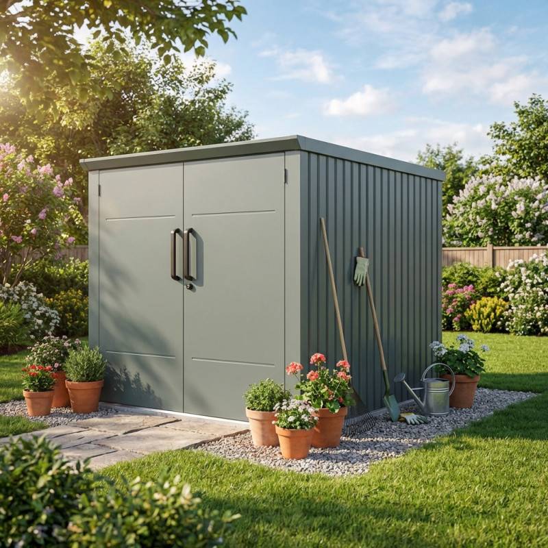 X-Metal - Abri vélos 3,7m² métal vert sauge avec plancher X-Metal Kosto - Image 3
