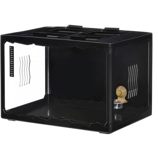 Terrarium pour tortues terrestres et reptiles avec thermomètre 18-34℃, 60x40x40,5 cm, noir - Image 2