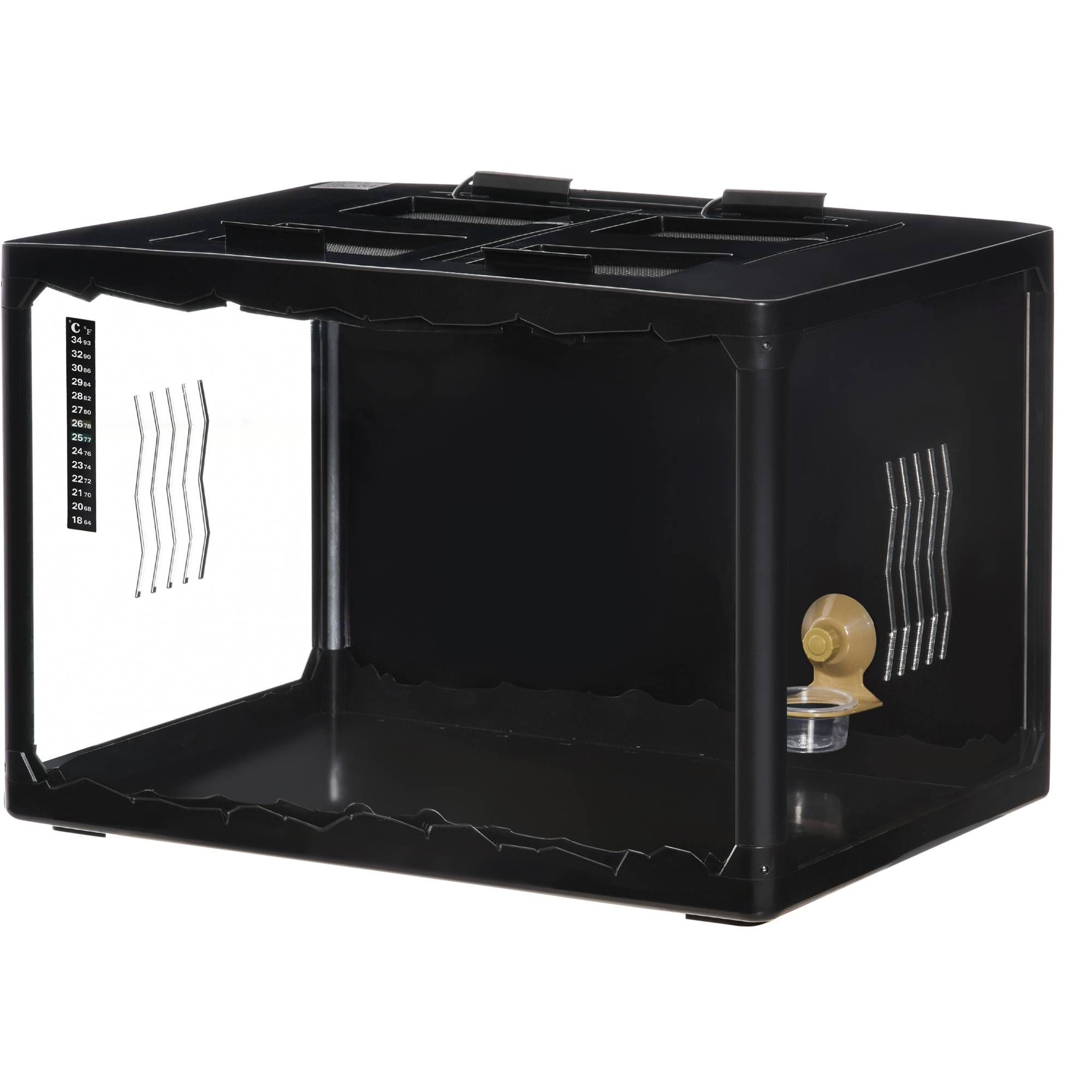 Terrarium pour tortues terrestres et reptiles avec thermomètre 18-34℃, 60x40x40,5 cm, noir - Image 2