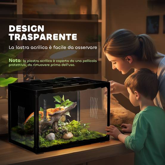 Terrarium pour tortues terrestres et reptiles avec thermomètre 18-34℃, 60x40x40,5 cm, noir - Image 6