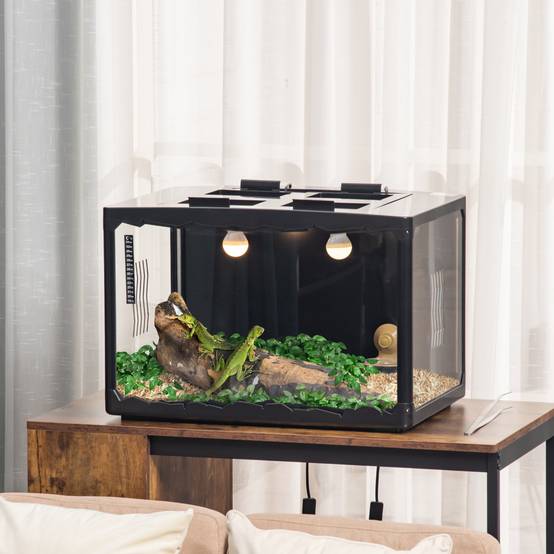 Terrarium pour tortues terrestres et reptiles avec thermomètre 18-34℃, 60x40x40,5 cm, noir - Image 4