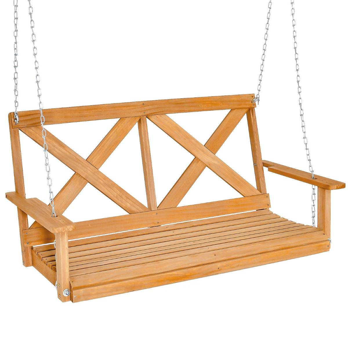 Balançoire Balancelle de Jardin de 134 Cm pour Porche 2 Personnes Bois Massif avec Chaînes Réglables Robuste - Imagen 1