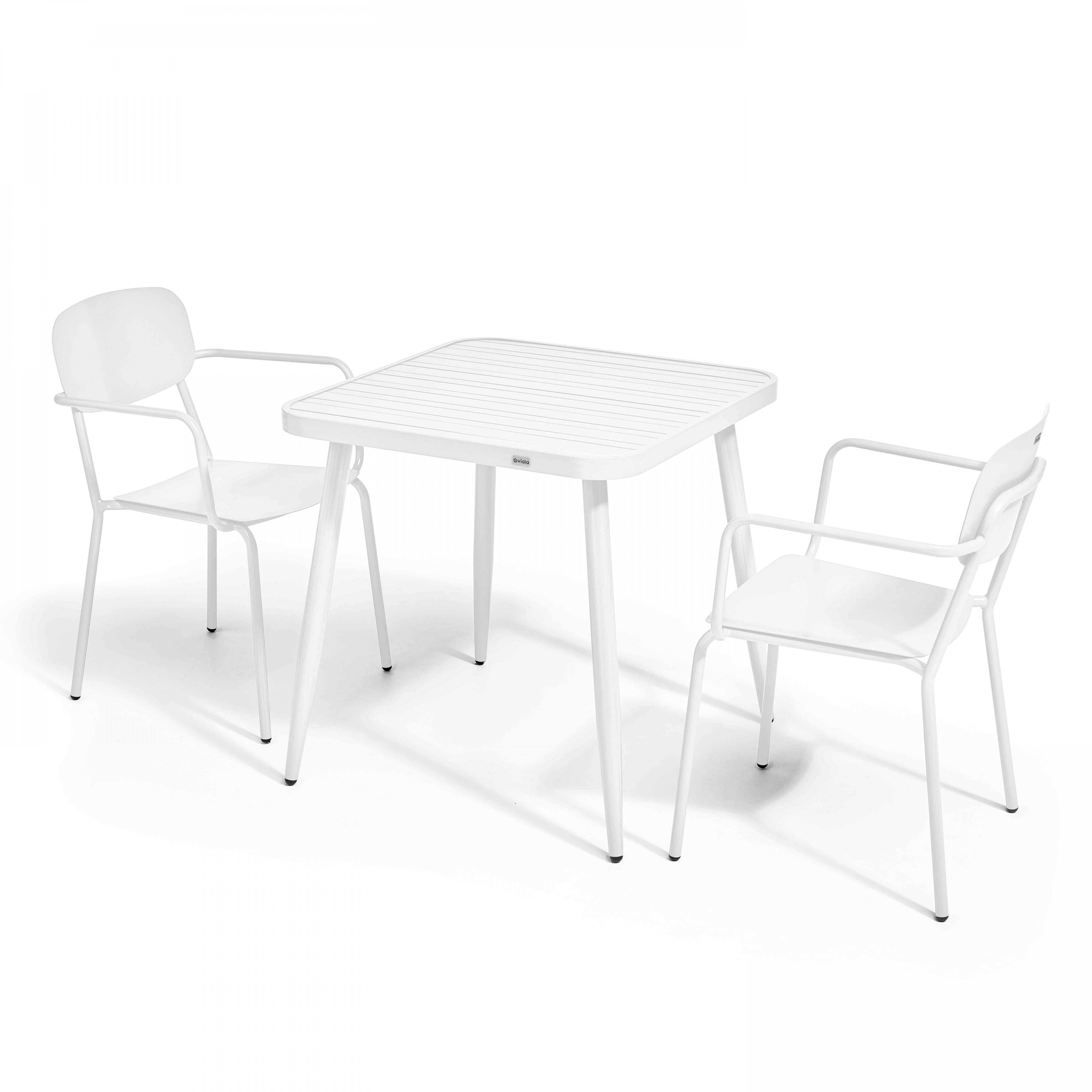 Oviala - Ensemble table de jardin et 2 fauteuils en aluminium blanc Bristol - Oviala - Imagen 1