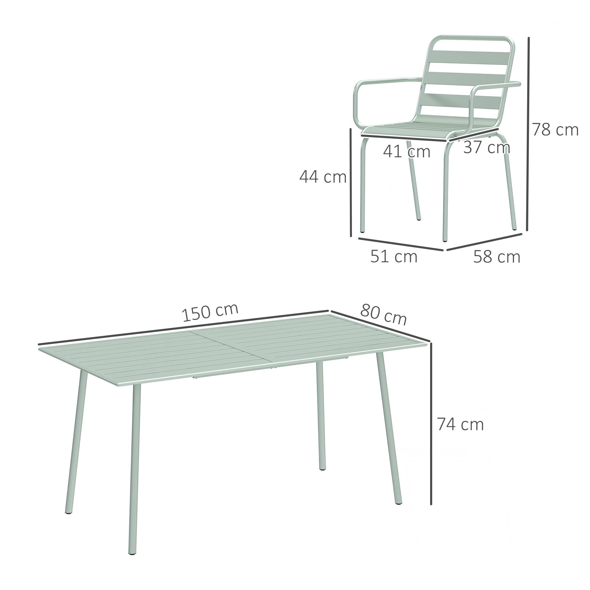 Salon de jardin acier vert clair 150 x 80 x 74 cm - PANGIVO - Image 5