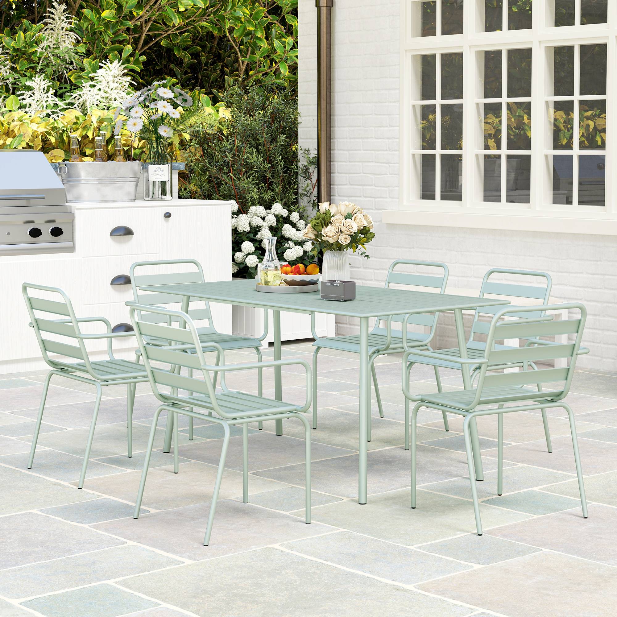 Salon de jardin acier vert clair 150 x 80 x 74 cm - PANGIVO - Image 10
