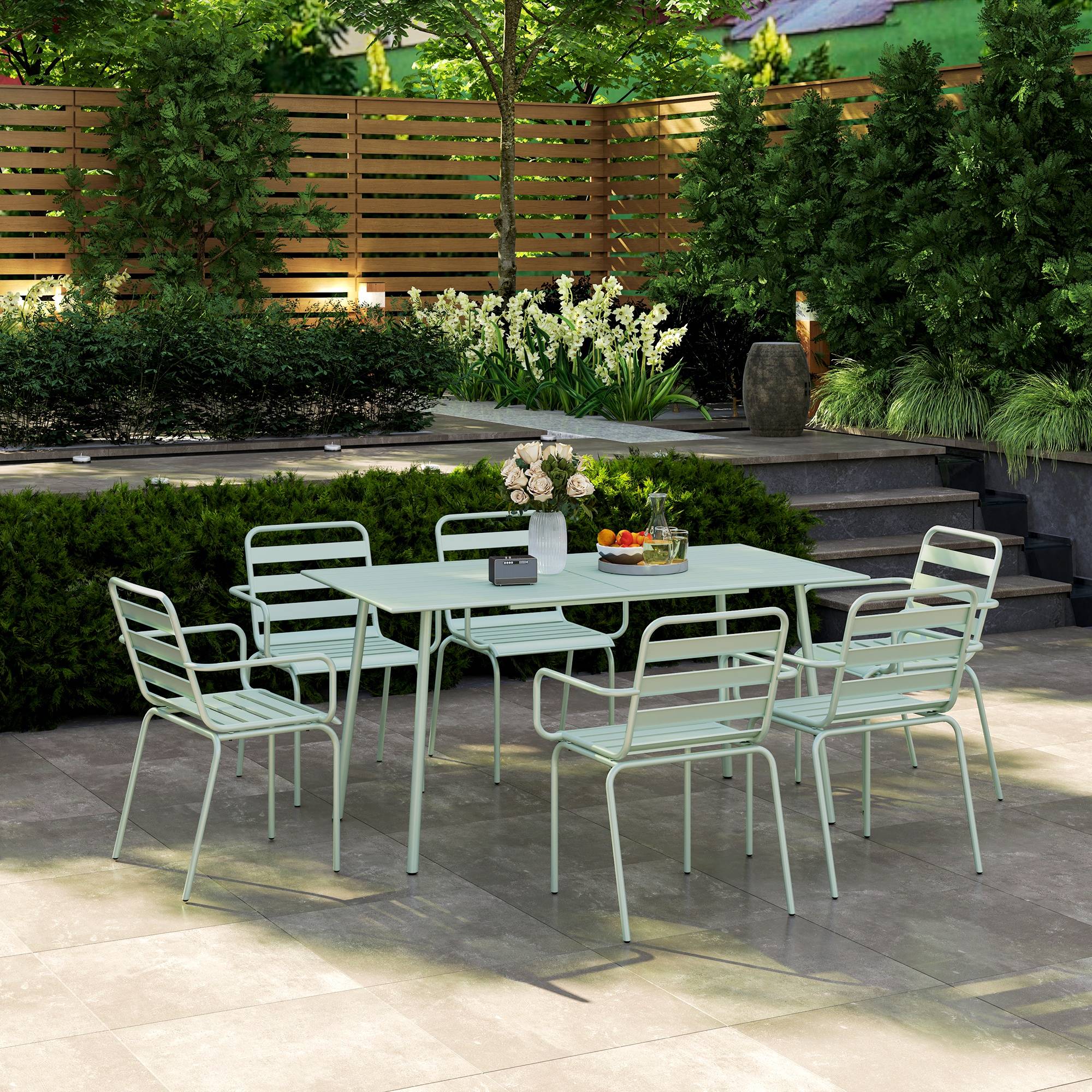Salon de jardin acier vert clair 150 x 80 x 74 cm - PANGIVO - Image 4