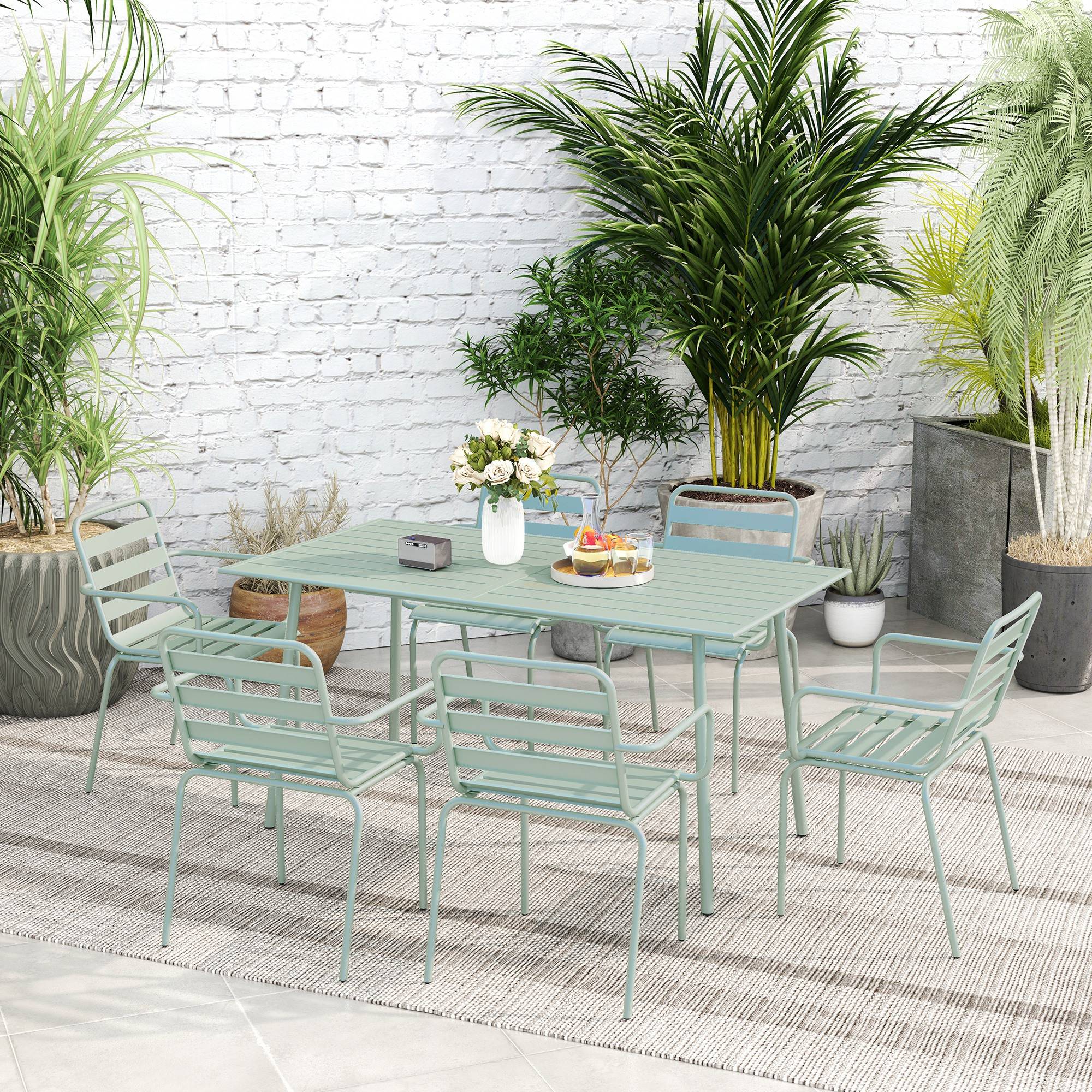 Salon de jardin acier vert clair 150 x 80 x 74 cm - PANGIVO - Image 9